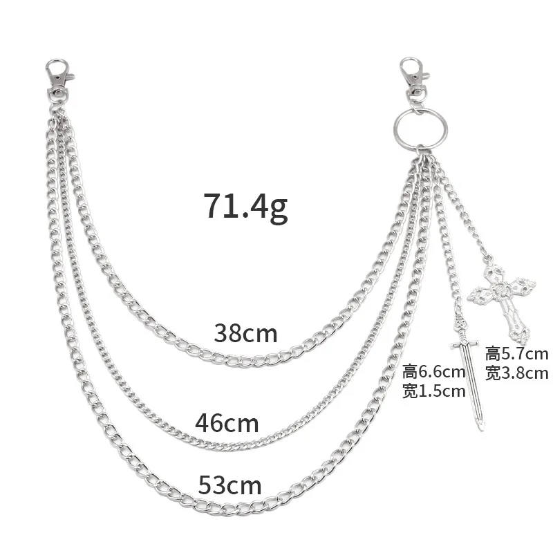 Metal Punk Rock Layered Chain Cross Keychains - Stylish Hip-hop Belt and Wallet Accessories