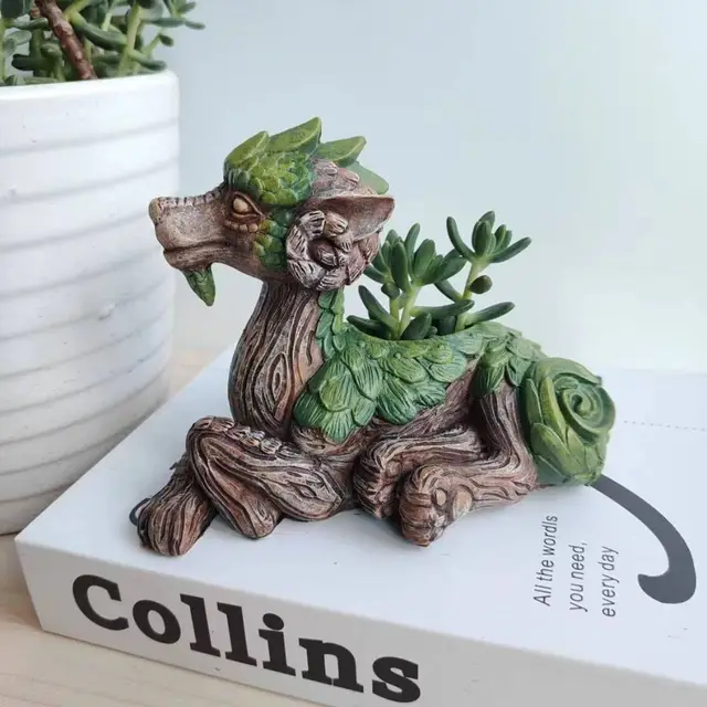 Jardinière d'arbre de dragon créative, jardinière succulente, statue de jardin, cadeau en résine pour les amoureux de la nature, parfaite pour les amis et la famille 3