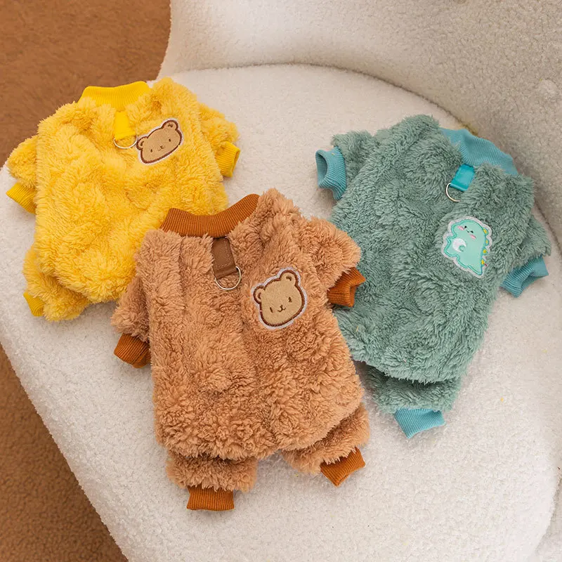 

Autumn and Winter Pet Clothes Plush Jumpsuit Warm Soft Pajamas Small and Medium-sized Dog Kitten Puppy Chihuahua Yorkshire