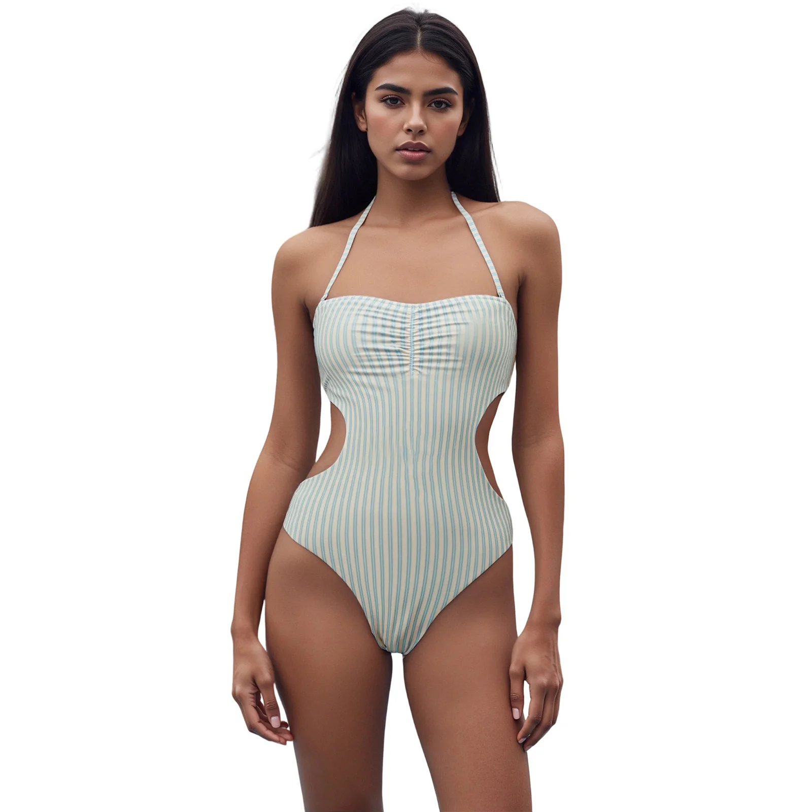 Women's Striped Monokini Swimsuits Summer Sleeveless Strapless Hollow Out Bathing Suit Beach Swimwear Swimming Pool Hot Spring