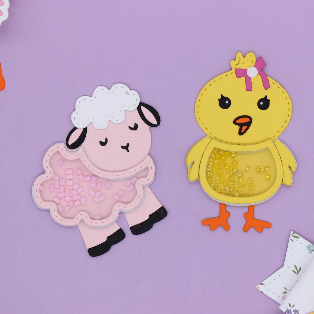 

KSCRAFT Cute Lamb and Chicken Shaker Metal Cutting Dies Stencils for DIY Scrapbooking Decorative Embossing DIY Paper Cards