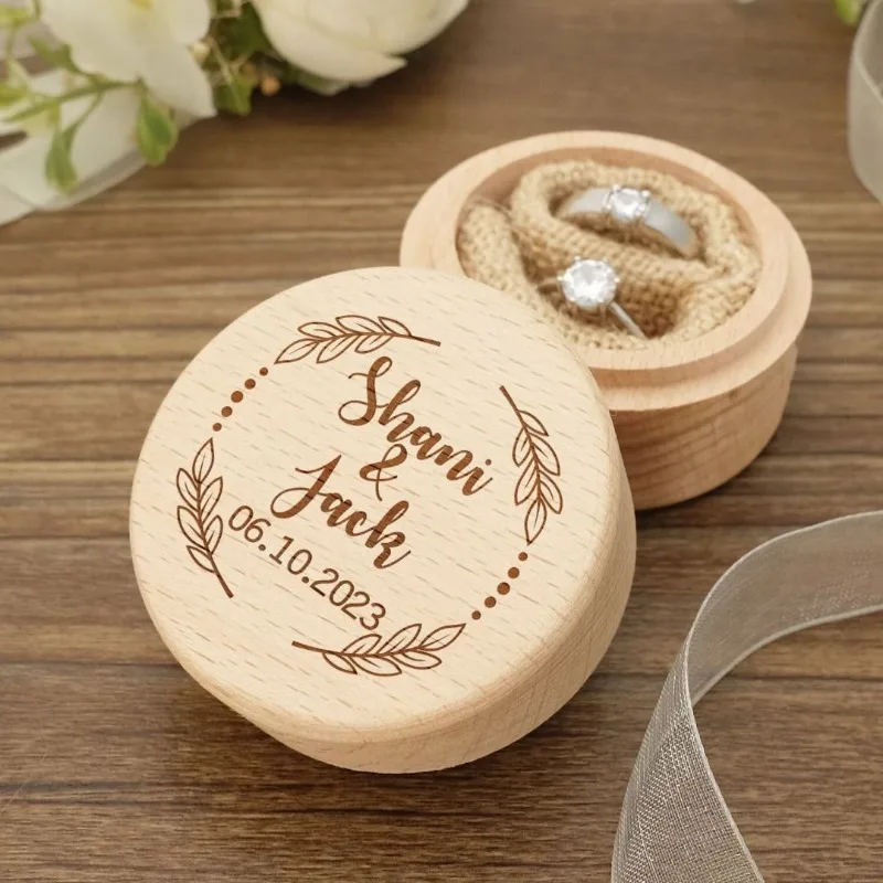 Free Personalized Engagement Ring Box Wooden Ring Box for Wedding Custom Proposal Engraved Ring Bearer Anniversary Gifts for Her