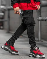 Mens Stretch Jeans Black Big Side Pockets Cargo Jeans Fashion Zipper Small Foot Denim Pants Elastic Jogging Trousers Streetwear 2