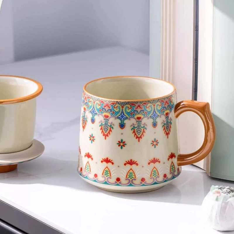 Chinese Style Ceramic Mugs, Home Personal Office Creative Teacup With Cover, Filtered Tea Water Separation, Tea Cups, 400ml, 1Pc