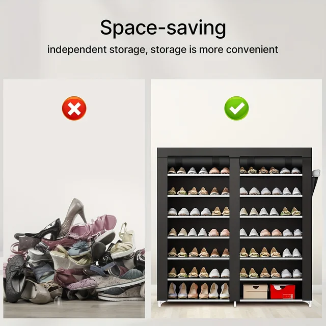 6-Layer Double Row Shoe Rack with Dust Cover 5