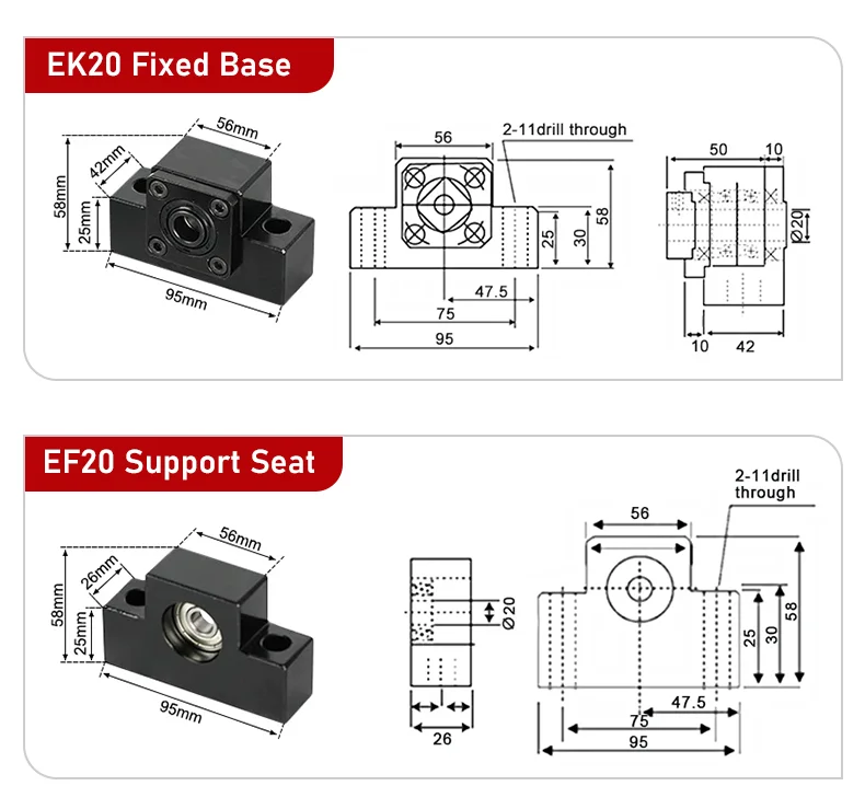 SFU2504/SFU2505/SFU2510 150 mm-1150 mm Kugelumlaufspindel + DSG25H Muttergehäuse + BKBF20/EKEF20/FKFF20 + XB-Koppler 40 x 65 14 mm-17 mm – Detail 10