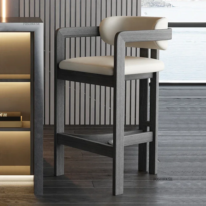 European Solid Wood Bar Chairs Light Luxury High Chair for Kitchen Furniture Creative Island Heightened Bar Stool Home Furniture