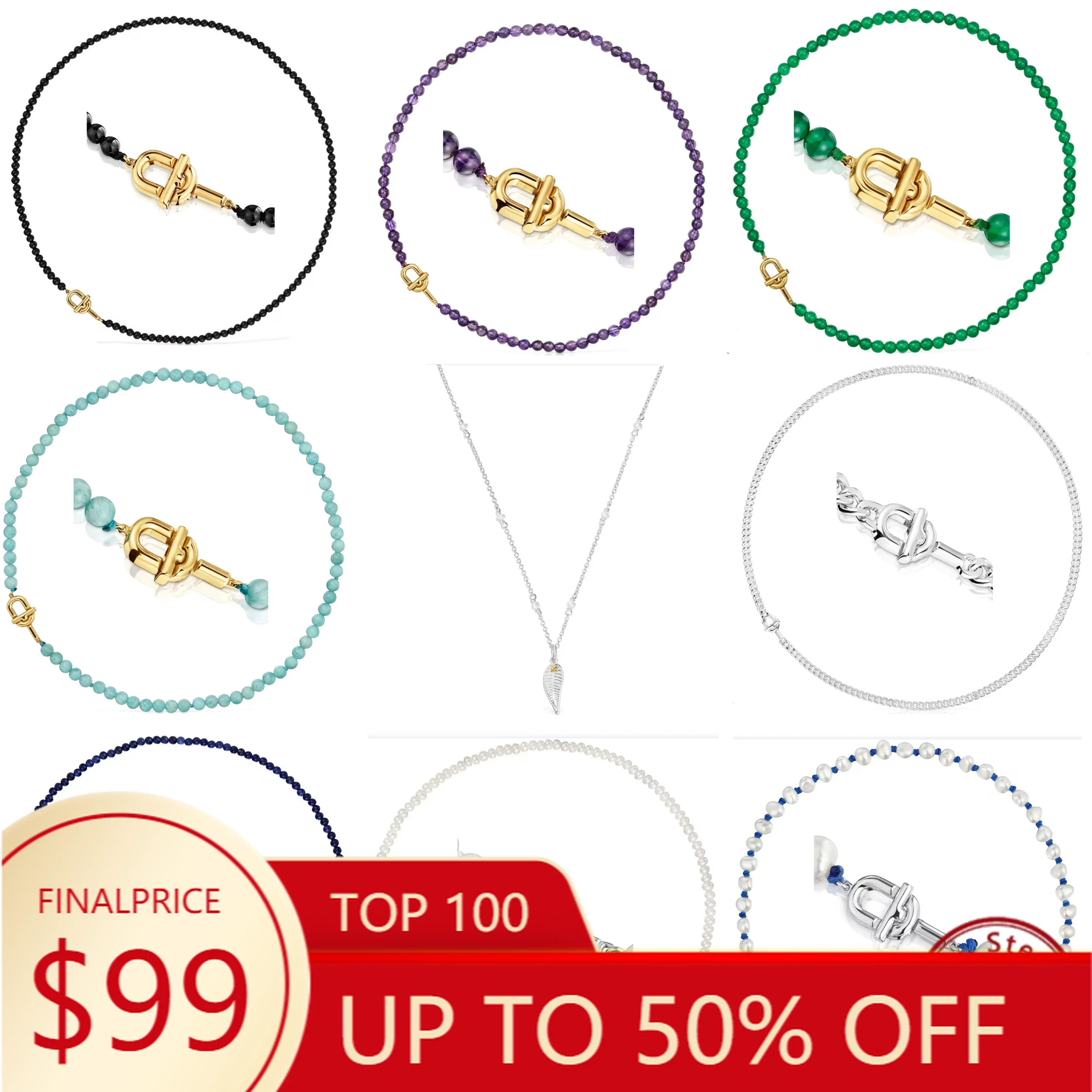 

2023 Winter New Spanish Bear Silver & Onyx Collection Necklace Premium Feeling Classic Bead Necklace