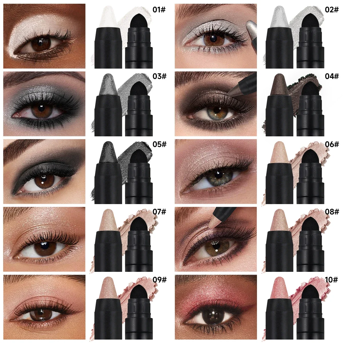 Smoky Eyeshadow Pencil Stick Waterproof Pearlescent Metallic Glitter Eye Shadow Highlighter Pen Makeup Tool