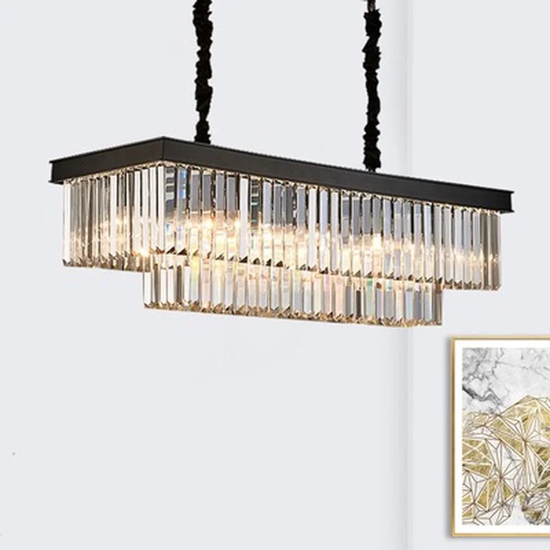 

Square Retro Black American Crystal Pendant Light Black For Dining Room Restaurant Bedroom Study Room Living Room LED E14 bulbs