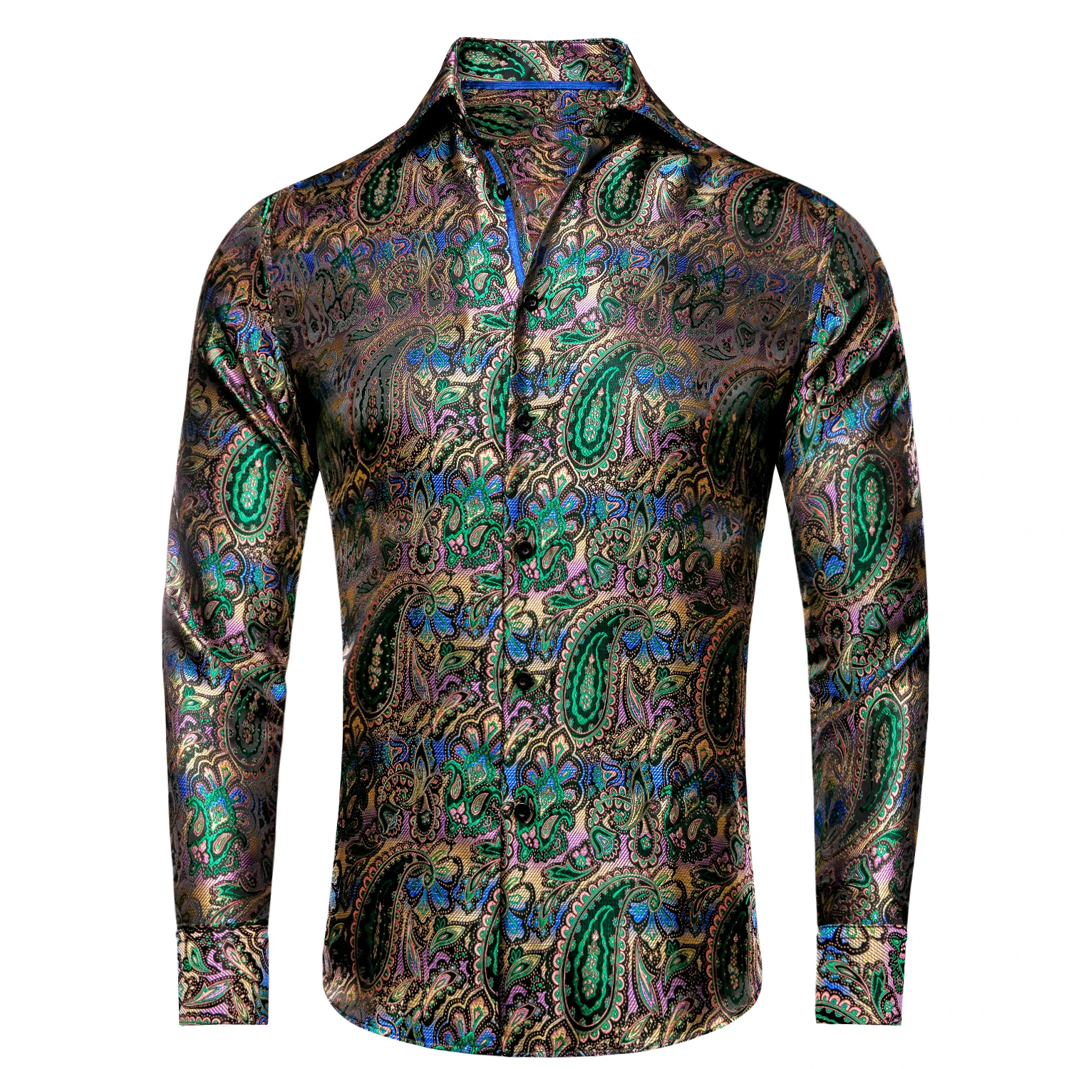 Hi-Tie Green Silk Mens Shirt Vest Tie Hanky Cufflinks Jacquard Paisley Floral Male Blouse Waistcoat Wedding Party Business Gift