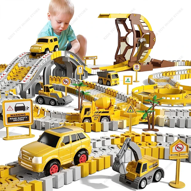 Juego de pistas de carreras flexibles para niños, coches de construcción,  juguetes de carretera de pista