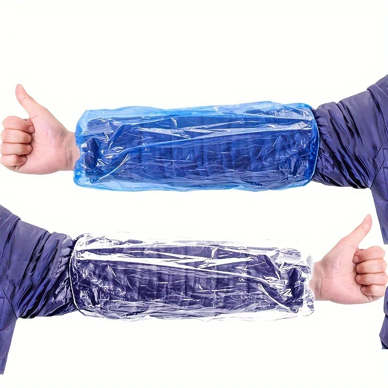 100pcs/pack Waterproof and Oil Proof Disposable PE Plastic Arm Sleeves Elastic Wrist for Kitchen Restaurant waterproof oversleeves compression arm sleeves