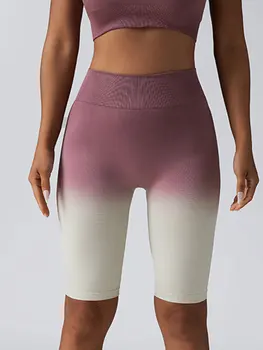 US Local Ombre Color Gradient Women's Fitness Sports Yoga Shorts, High Waist Bike Shorts, Tummy Control Running Gym Workout 2