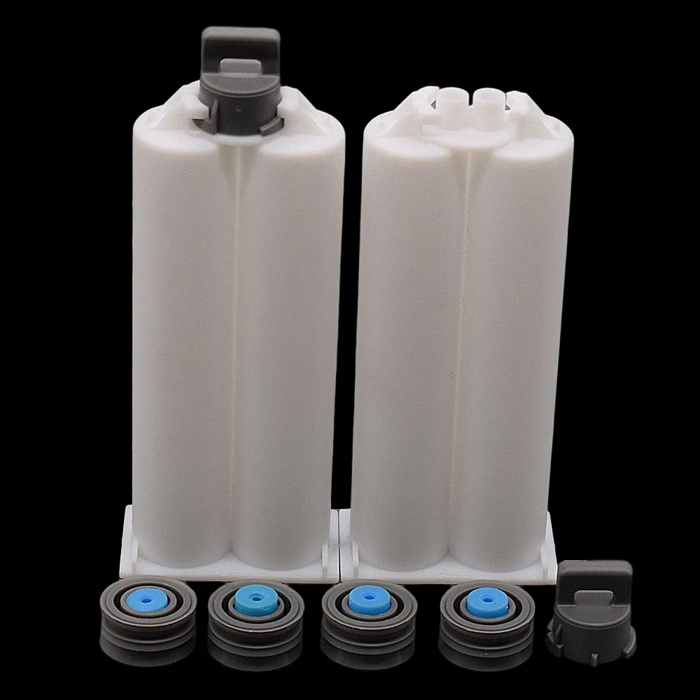 2pcs 50ml Empty Double-Barrel Cartridge Tube 1:1 Mix Ratio with Sealing Pistons for Double-Barrel 50ml Dispensing Glue Guns Tool