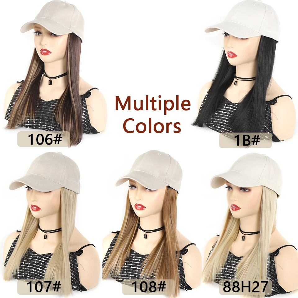 LUPU Synthetic Long Straight Hair Beige Baseball Wigs Cap With Hair Connect Baseball Cap Naturally Connect Adjustable For Women