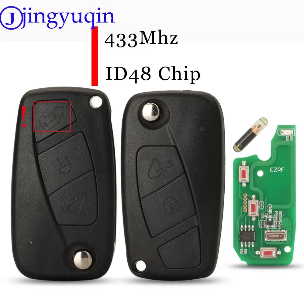 jingyuqin Flip Remote Car Key Fob 433MHZ ID48 Chip For Fiat Ducato