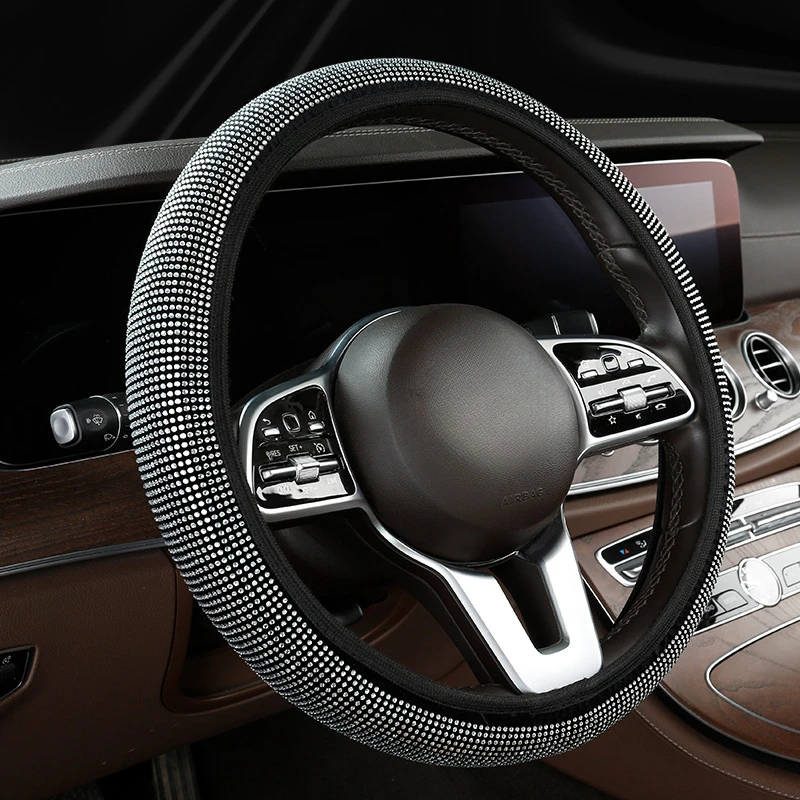 Soft Leather Diamond Crown Three-piece Car Without Inner Ring Steering Wheel Cover Handbrake Handle Cover