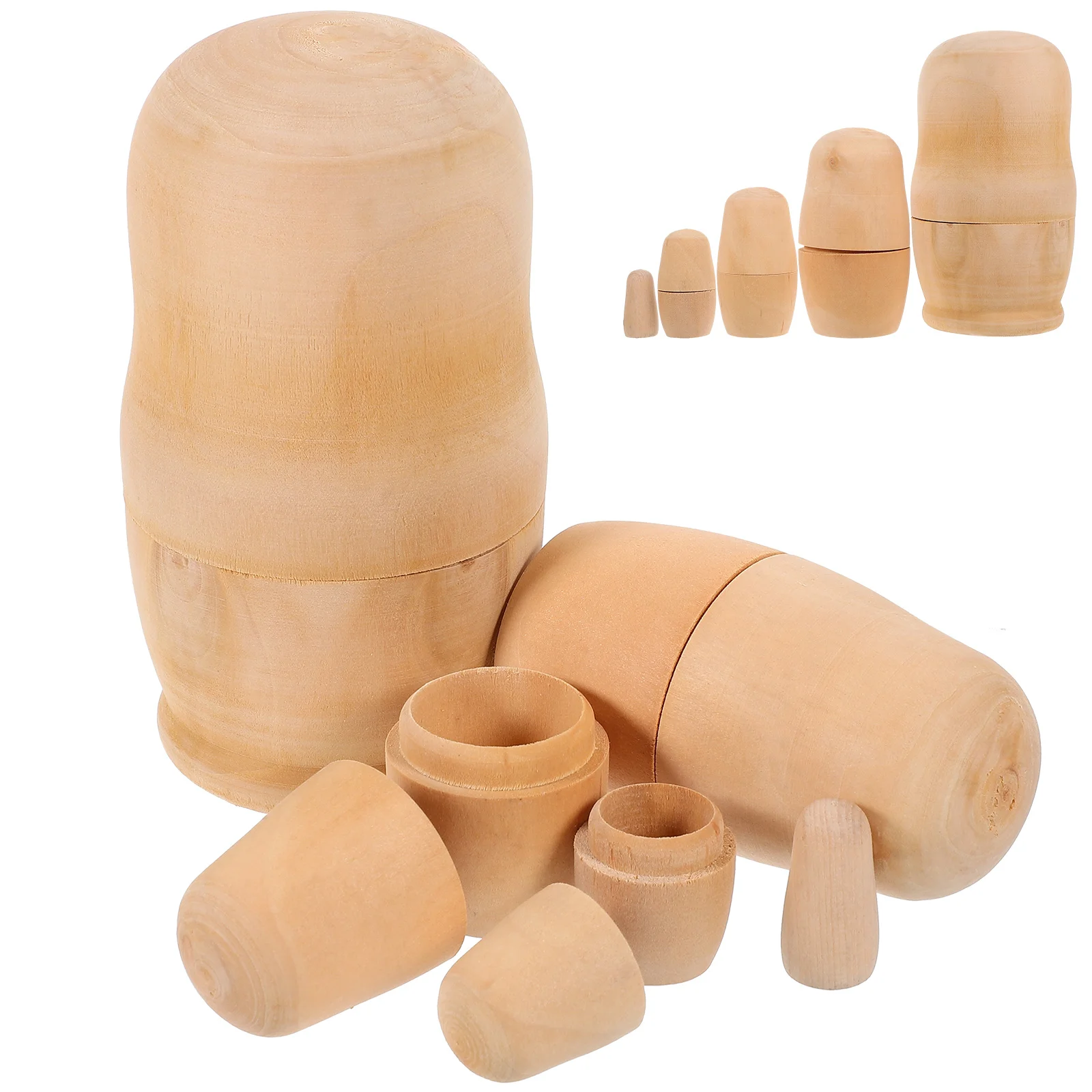 

2 Sets Wooden Playset Russian Nesting Dolls Unpainted Matryoshka Baby DIY Child