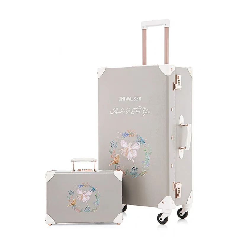 Women 2PCS/SET Vintag Travel Suitcase Rolling Luggage 12 20 24 26inch Men Fashion Trolley suitcase handbag Carry-Ons Travel Luggage