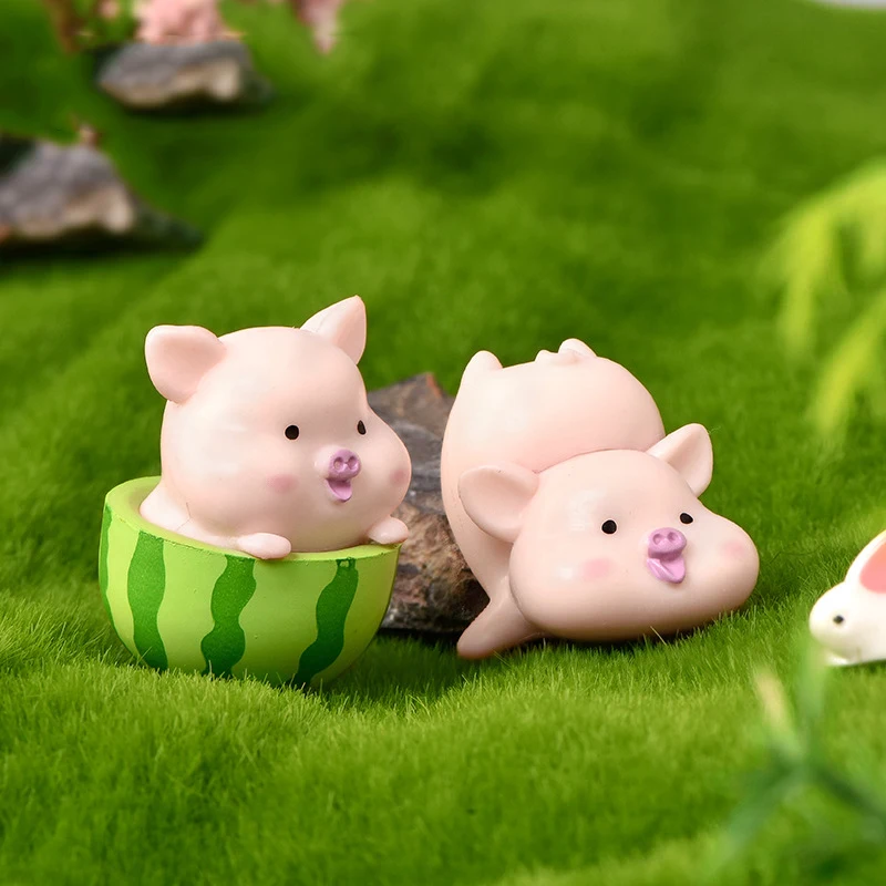 Miniature Ornament Kawaii Pig Resin Diy Home Decoration Figurines Dollhouse Moss Terrarium Landscape Accessories Fairy Garden Miniatures Room Decor