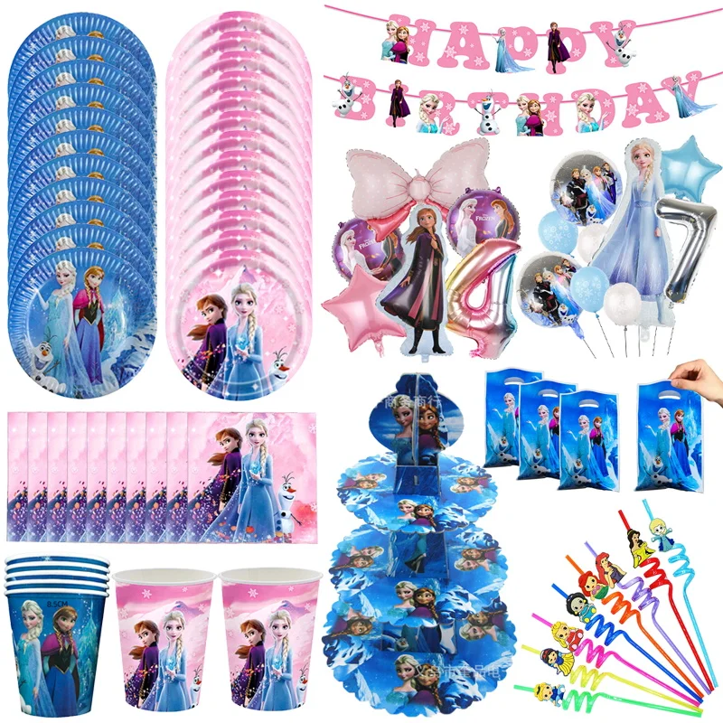 Kit/ensemble de ballons d'anniversaire La Reine des neiges Disney, décoration de fête à thème La Reine des neiges Disney, guirlande de la Reine