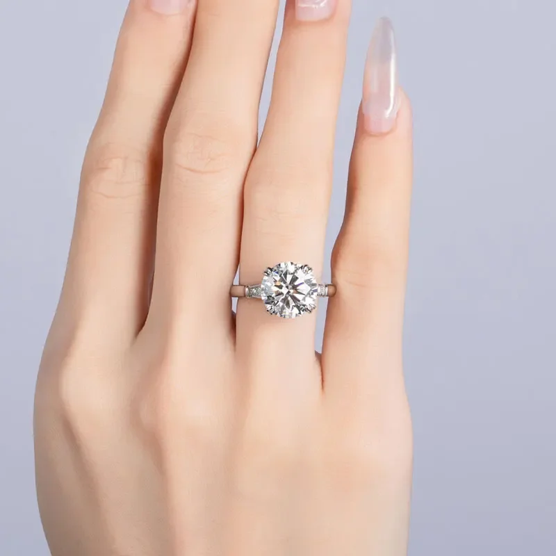 Luxury 5 Carat Round Cut Moissanite Engagement Rings For Women Five Stone Solid 925 Silver VVS D Color GRA Certificate