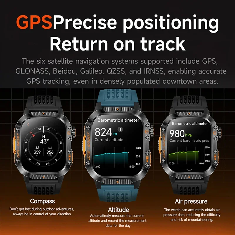2026 NEW Military GPS Smartwatch Flashlight Wireless Call Wrist Watches 3ATM Waterproof Sports Smart Watch For Men Women Android