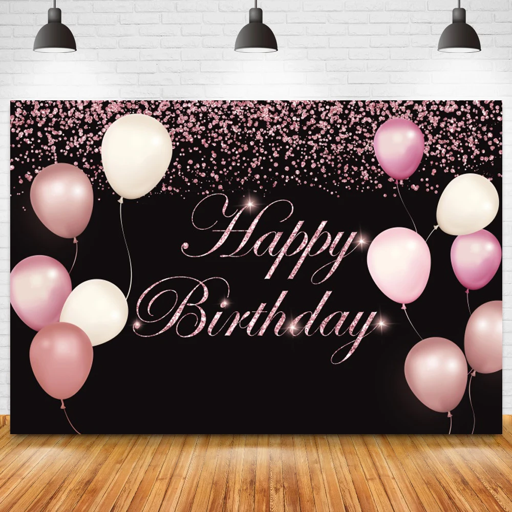 Pink Glitter Dots Black Board Happy Birthday Photo Background Balloons Cake  Smash Table Decor Custom 20 30 40TH Party Backdrop| | - AliExpress