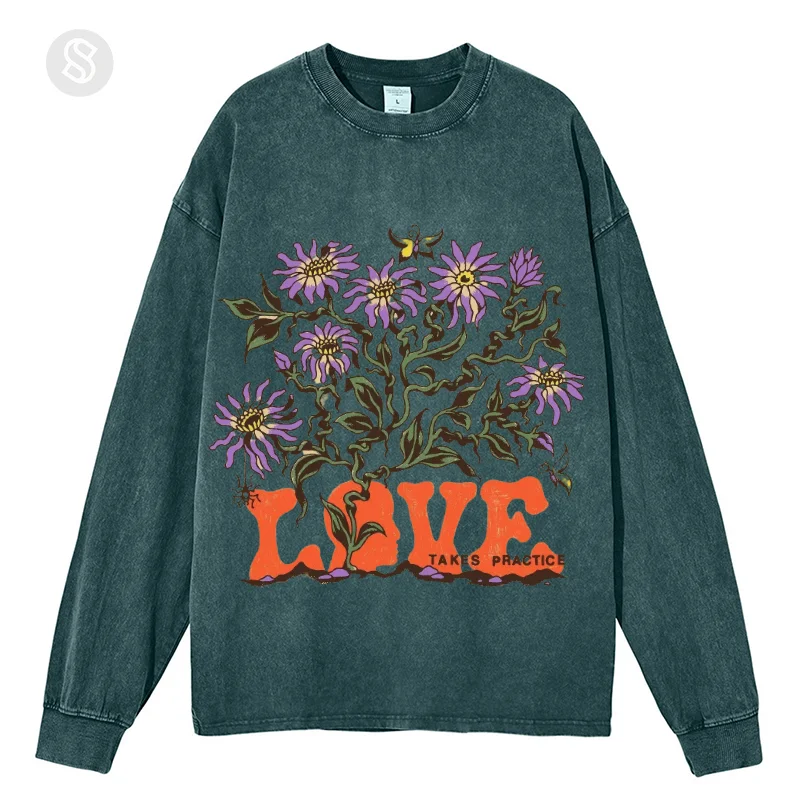 Flower Print Autumn Winter Female Hoody Sweater Long Sleeve Tops Streetwear Loose Harajuku Casual Hooded Y2K Sweatshirt