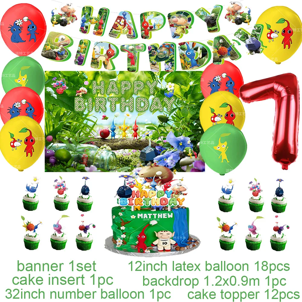Das Spiel Pikmin Thema Geburtstags feier Dekoration Nummer Ballon Kuchen Topper Banner Hintergrund Baby party Kind bevorzugen Geschenk zubehör – Detail 7