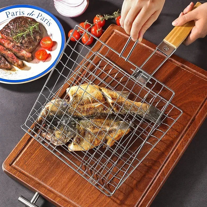 304 Stainless Steel Barbecue Grilling Basket Grill Net Mat Vegetable Steak Meat Fish Mesh Holder Outdoor Picnic BBQ Cooking Tool