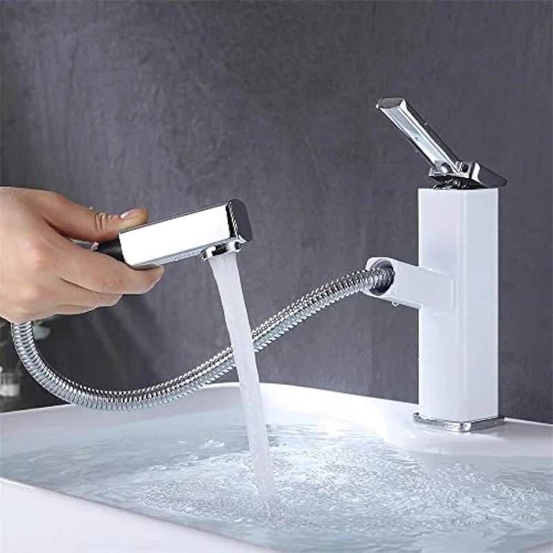 

Bathroom Sink Faucet with Pull Out Sprayer Single Handle Basin Mixer Tap for Hot and Cold Water Vessel Sink Faucet