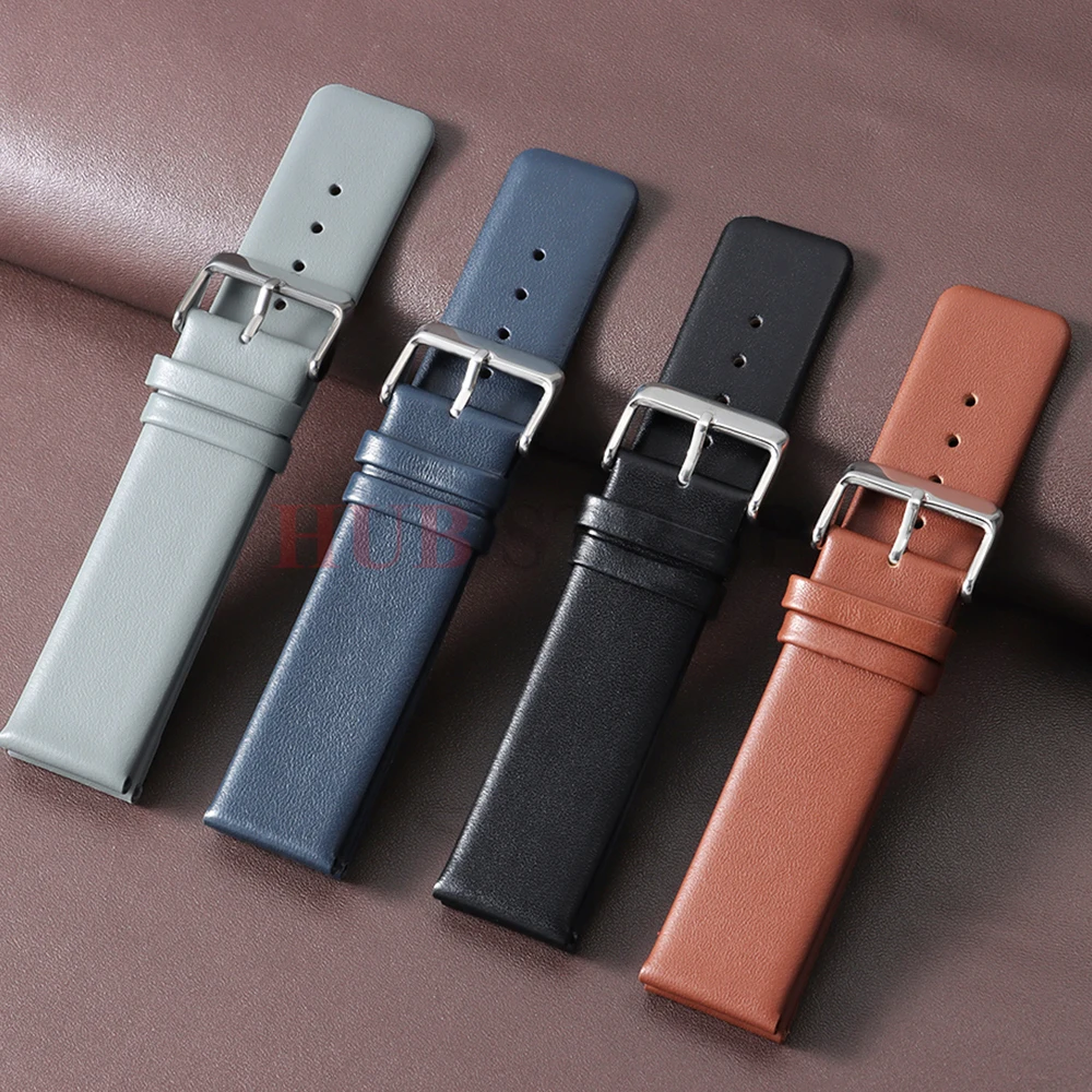 Elegant Genuine Leather Watch Strap with Silver Pin Buckle