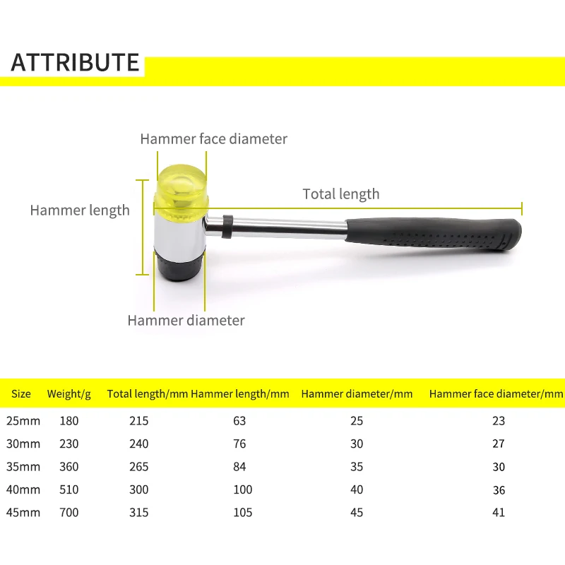Double Face Tap Rubber Hammer 25mm 30mm 35mm 40mm 45mm Multifunctional Glazing Window Beads Hammers Nylon Head Rubber Mallet 2