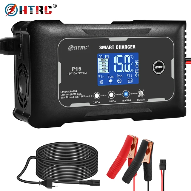 HTRC 12V-24V 35A/25A/20A/15A/10A Car Battery Charger LCD Automatic Pulse Repair Charge for Lifepo4 AGM Lead-Acid Lithium Batteri 1