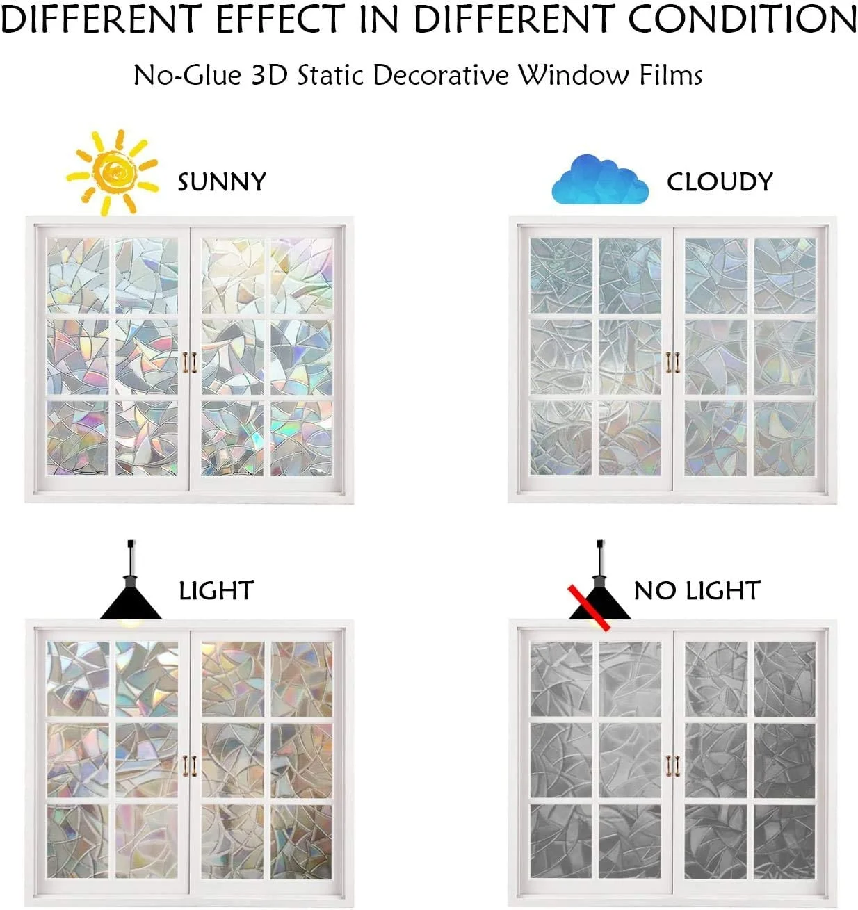 Window Film Static Cling Laser Privacy Protection Heat Control Frosted For Window Door Table Wardrobe Cabinet DIY