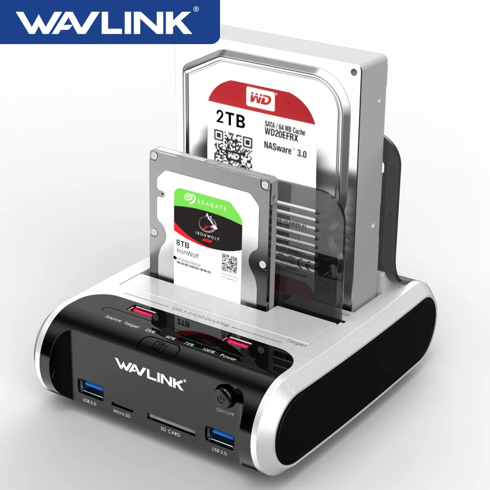 Wavlink-docking Station Disco Rígido Externo Sata Hdd 2.5 3.5 Usb 3.0 5gbps Offline Clone Card Reader Gabinete
