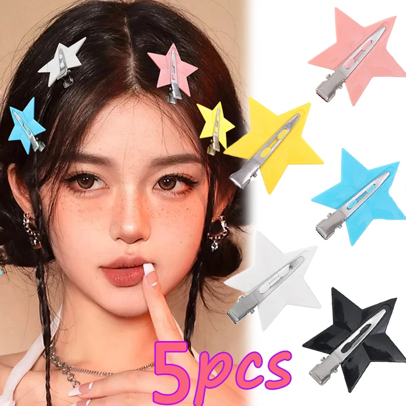 

5pcs Sweet Cool Y2k Star Hairpin Korean New Simple Charm Metal Bobby Pin Alligator Clip Hair Accessories for Girl Party Gift