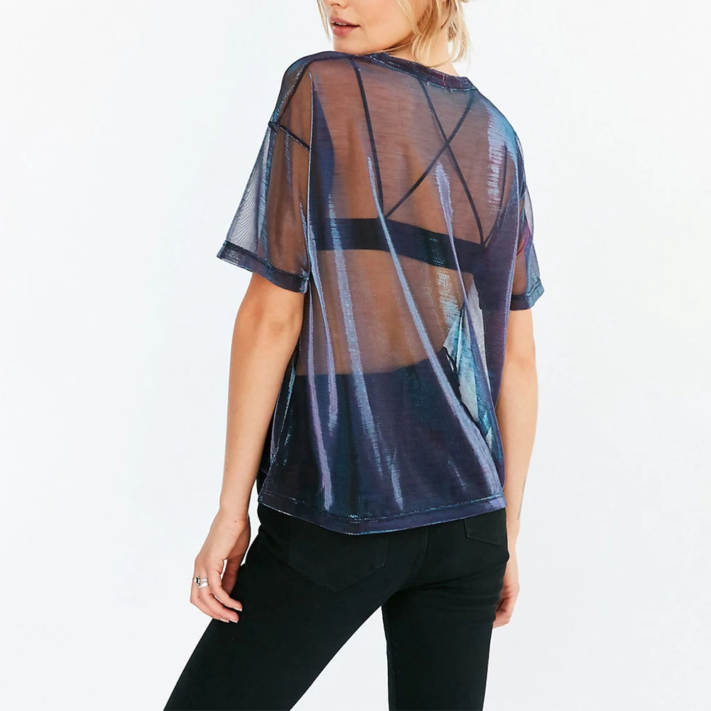 

Comfy Fashion Women's Top Top Female O-Neck Regular Sheer Top Short Sleeve Solid Color Summer Women Short Sleeve