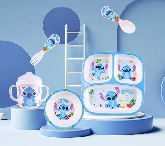 Disney Stitch Kids Cutlery Set Cartoon Cute Melamine Bowl Mug Kids Gifts  Cute Dinner Plate Party