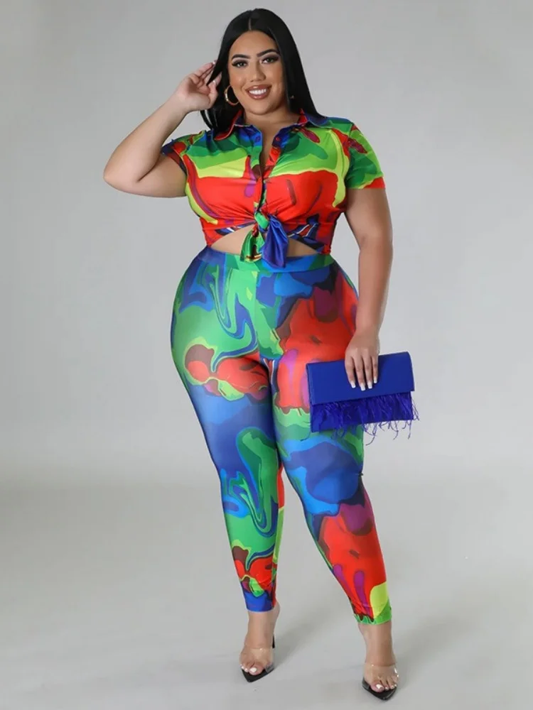 Wmstar Wmstar Plus Size Two Piece Sets Women Wholesale Print Short Sleeved and Long Pants Fashion Casual Set Summer 2025