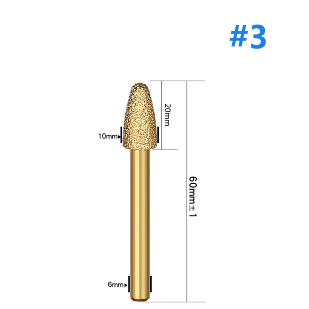 6mm Diamond Shank Vacuum Brazed Diamond Burr Head rettifica File rotante pietra marmo incisione CNC Machine Carving Router Bits