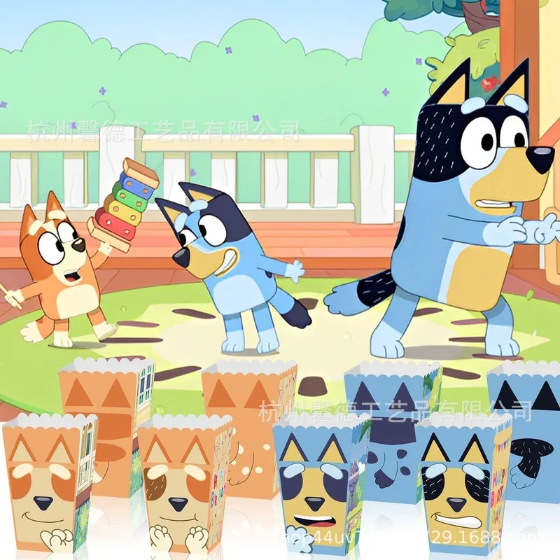 Moose Cartoon Bluey Family Bluey Party Snacks Candy Chicken Rice Popcorn Box Food Carton Packaging Box 12Pcs Cute Bingo Gift Box