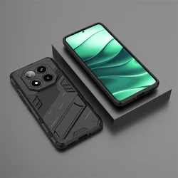 Enhanced Armor Magnetic Holder Stand Phone Case with Hard PC Back Cover for Redmi Note14Pro Plus (Black)