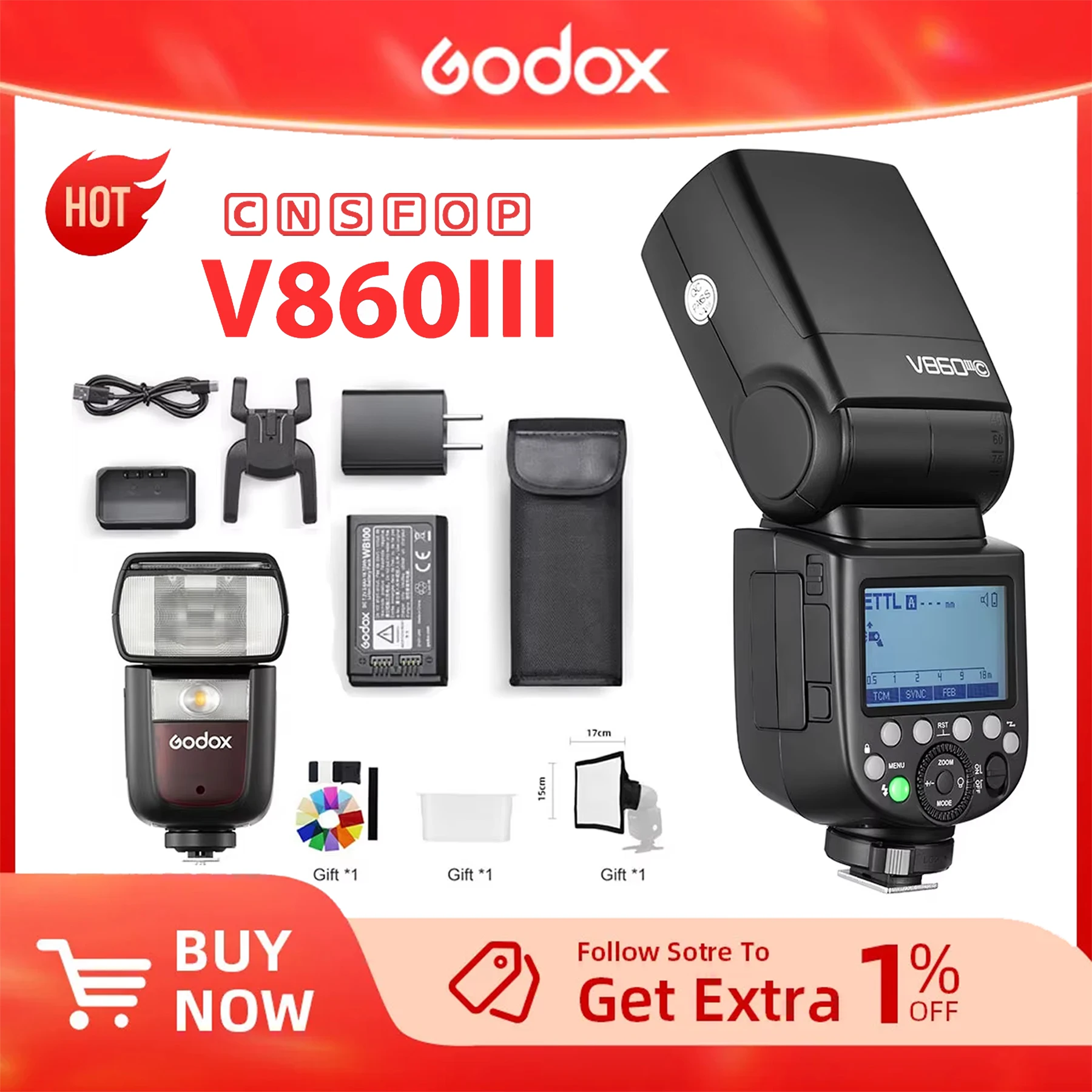 Godox V860III TTL HSS 2.4G Speedlite V860III-C V860III-N V860III-S Camera Flash for Iconic Brand Iconic Brand Nikon Fuji Olympus Pentax Camera