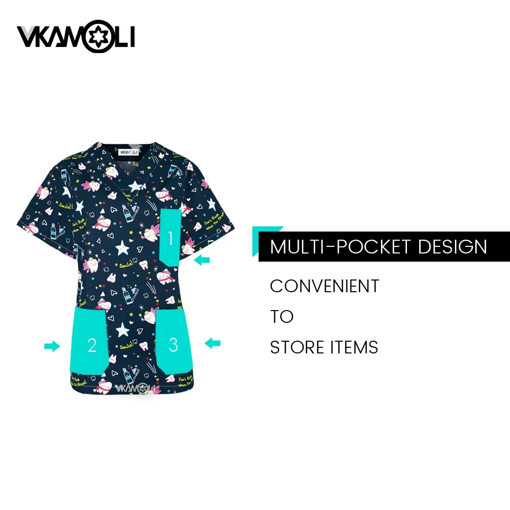 nursing uniform scrub tops for women and man Dentistry Surgical Uniform Tooth printing Dentist medical nursing Work Uniform