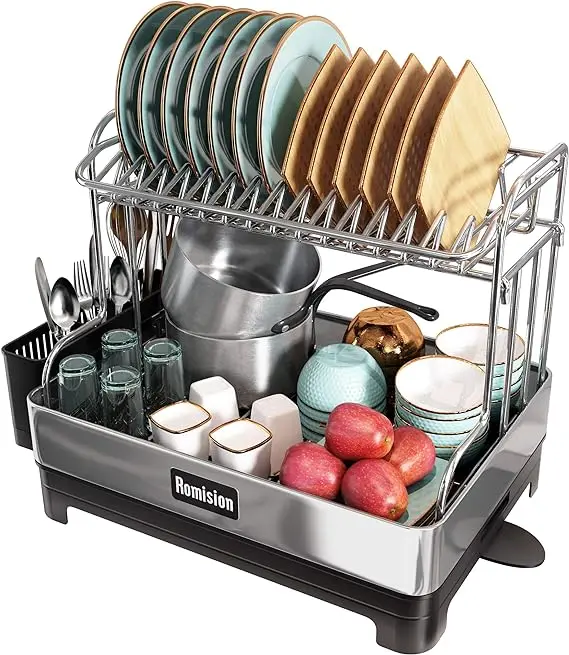https://ae01.alicdn.com/kf/Se7364a72a5bc4d1ba4277c9cfbb5c8721/romision-Dish-Rack-and-Drainboard-Set-304-Stainless-Steel-2-Tier-Large-Dish-Drying-Rack-with.jpg