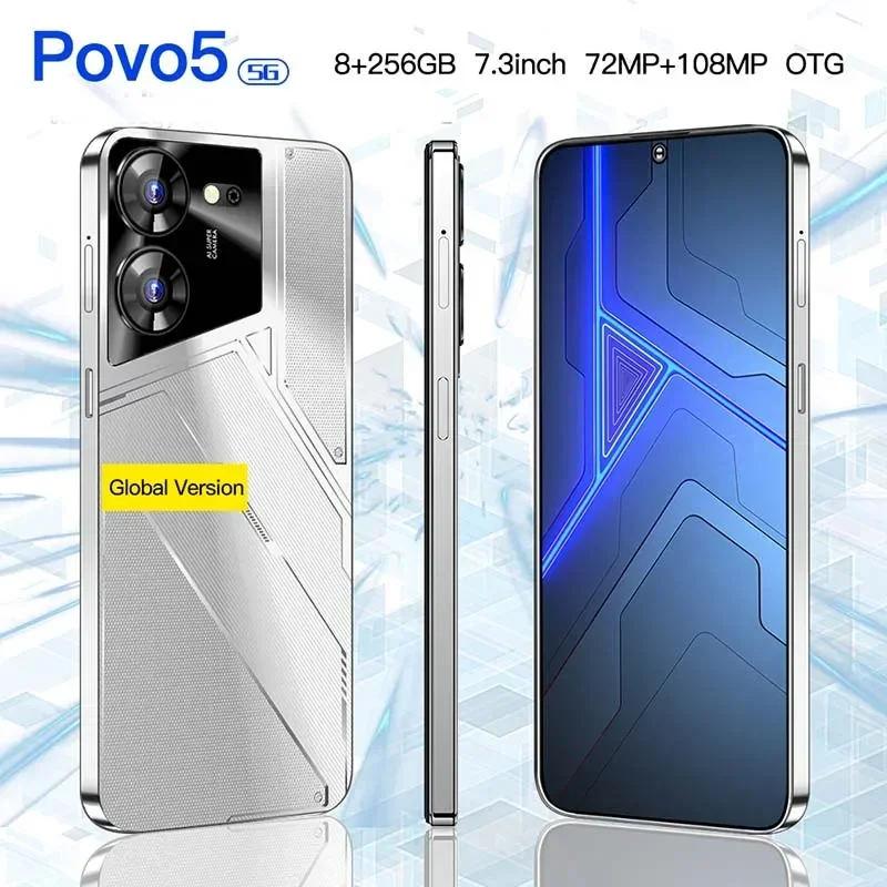 

Povo5 Cellphone 7.3 Inch Perforated Screen Ten Core Ultra Slim 5800mah Resolution1080 X 2460 Hd Screen Smartphone Mobile Phone