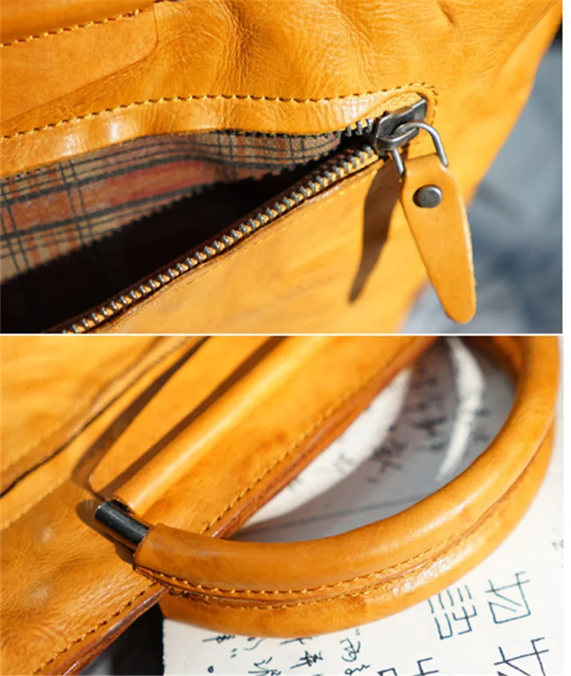 Fashion pleated genuine leather women's A4 handbag casual vintage high quality cowhide ladies big shoulder messenger bags